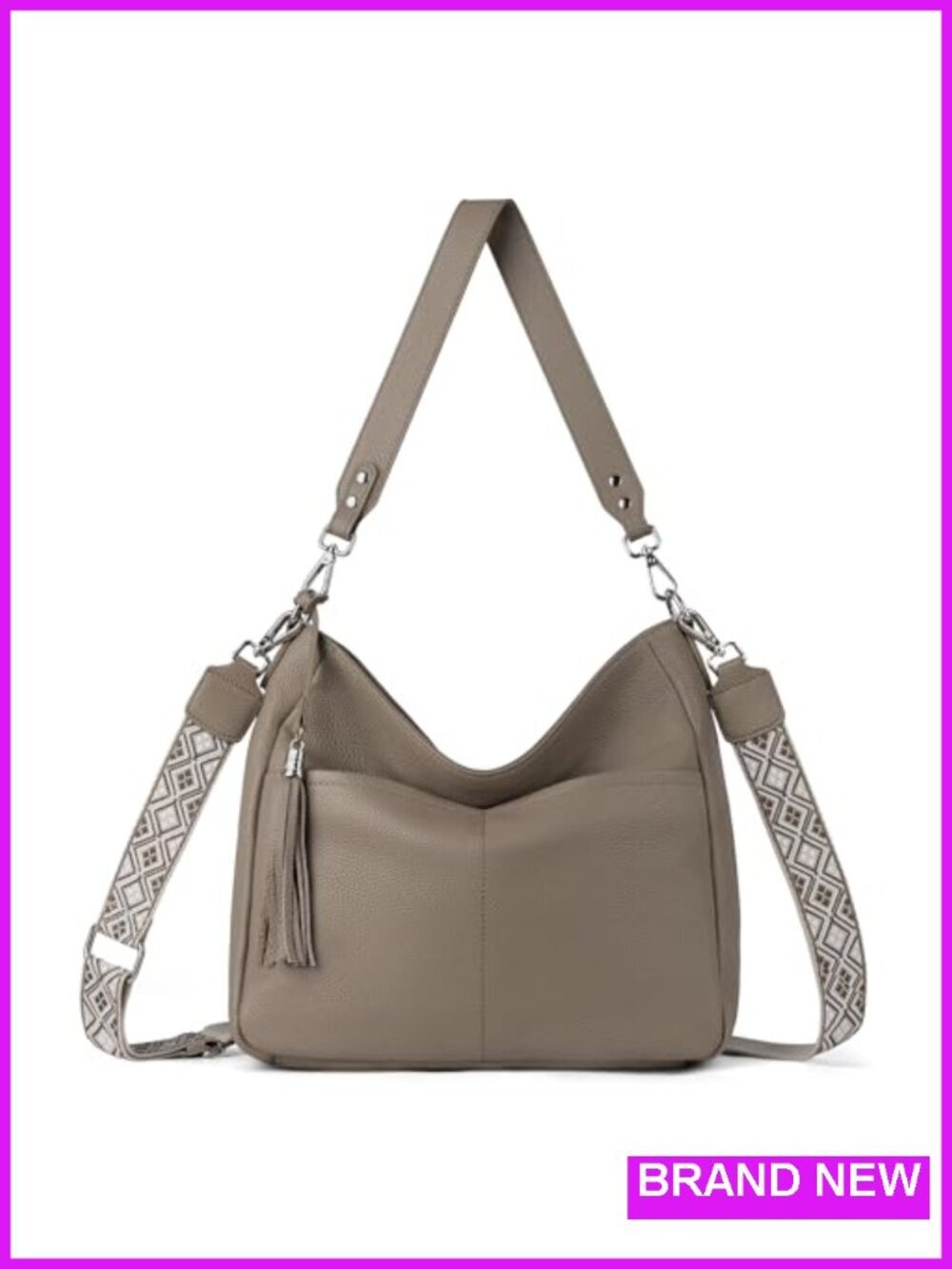 Genuine Leather Hobo Crossbody with 2 Detachable Straps Large Purses